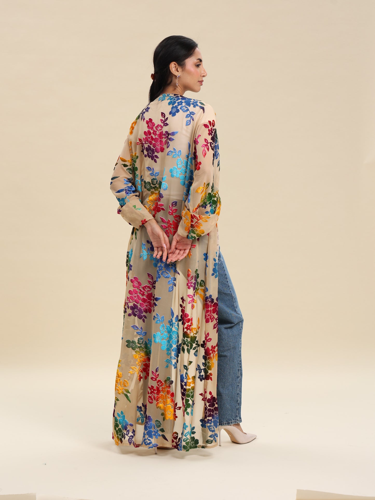 PRINTED CHIFFON JAQUARD VELVET BISHT