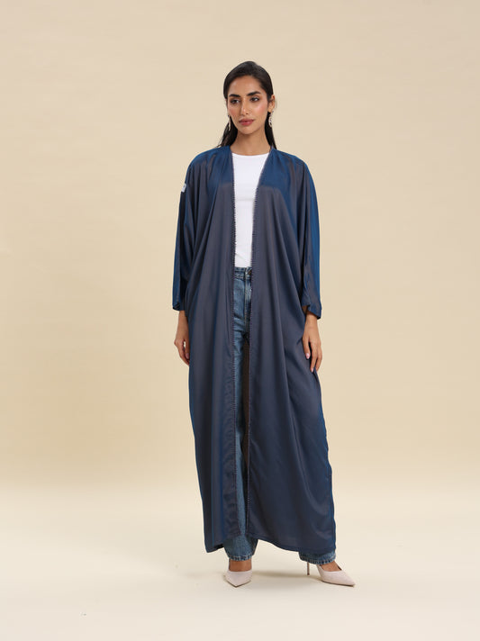 NAVY BLUE CREPE BISHT REVERSE GOLD