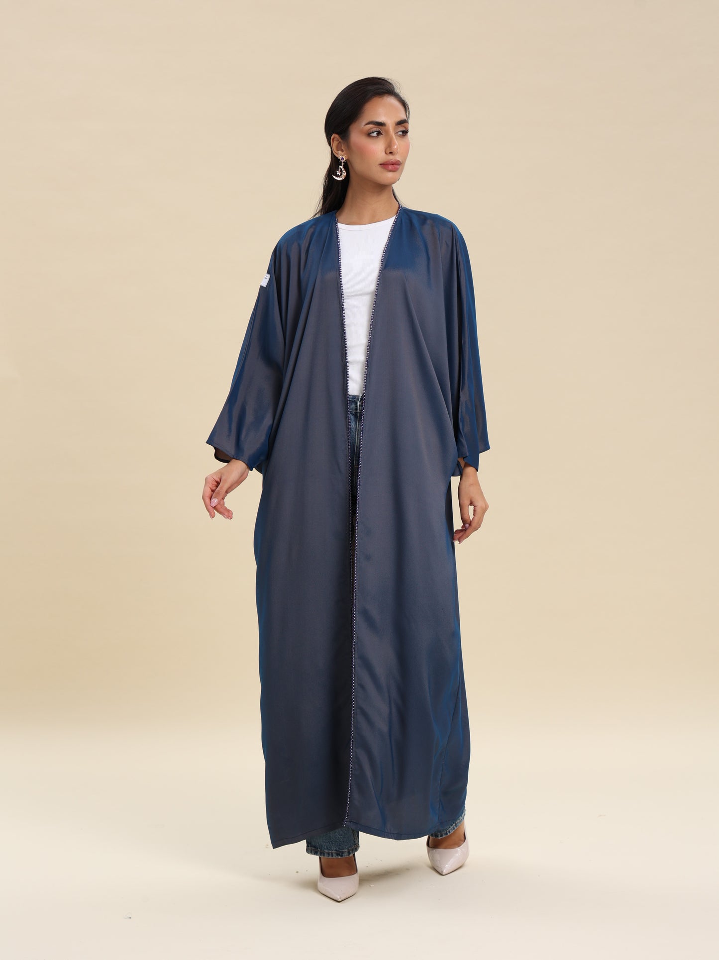NAVY BLUE CREPE BISHT REVERSE GOLD