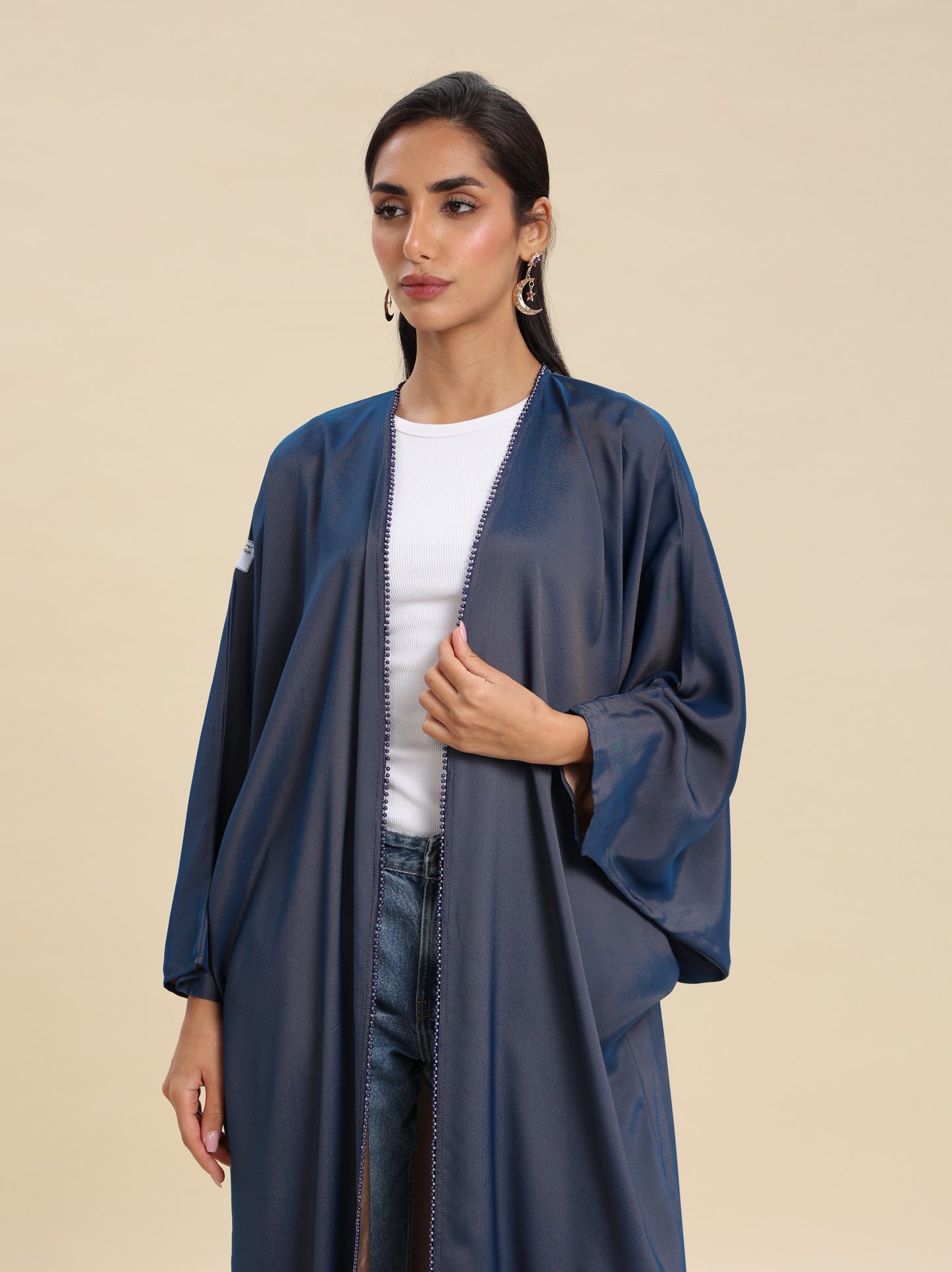 NAVY BLUE CREPE BISHT REVERSE GOLD
