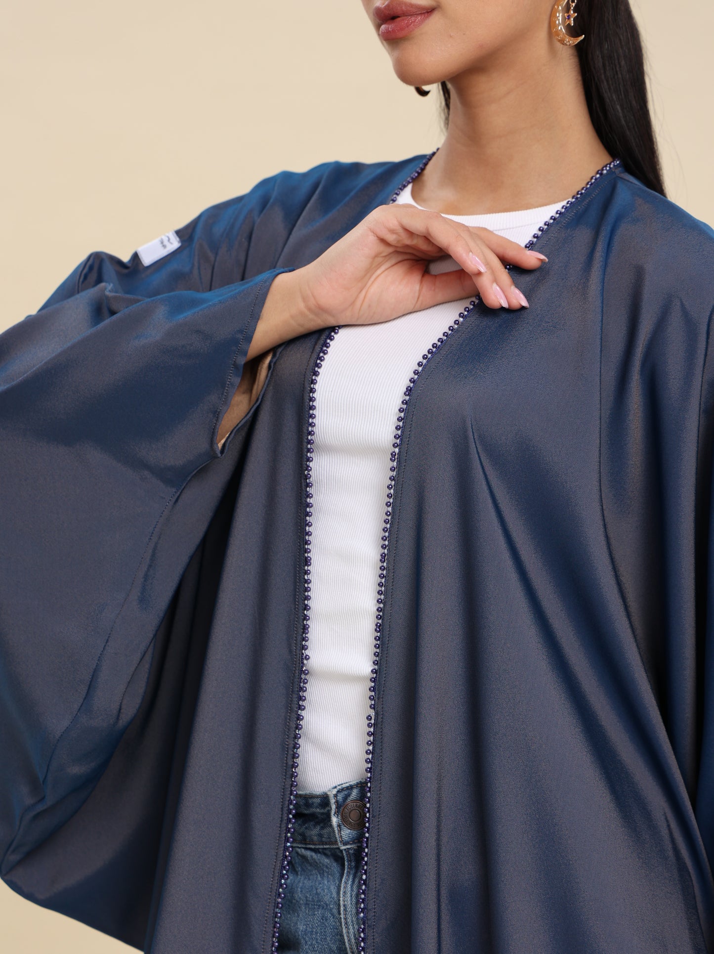 NAVY BLUE CREPE BISHT REVERSE GOLD