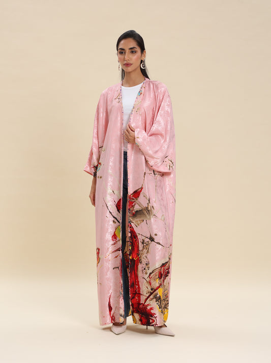 SATIN PRINTED PINK BISHT