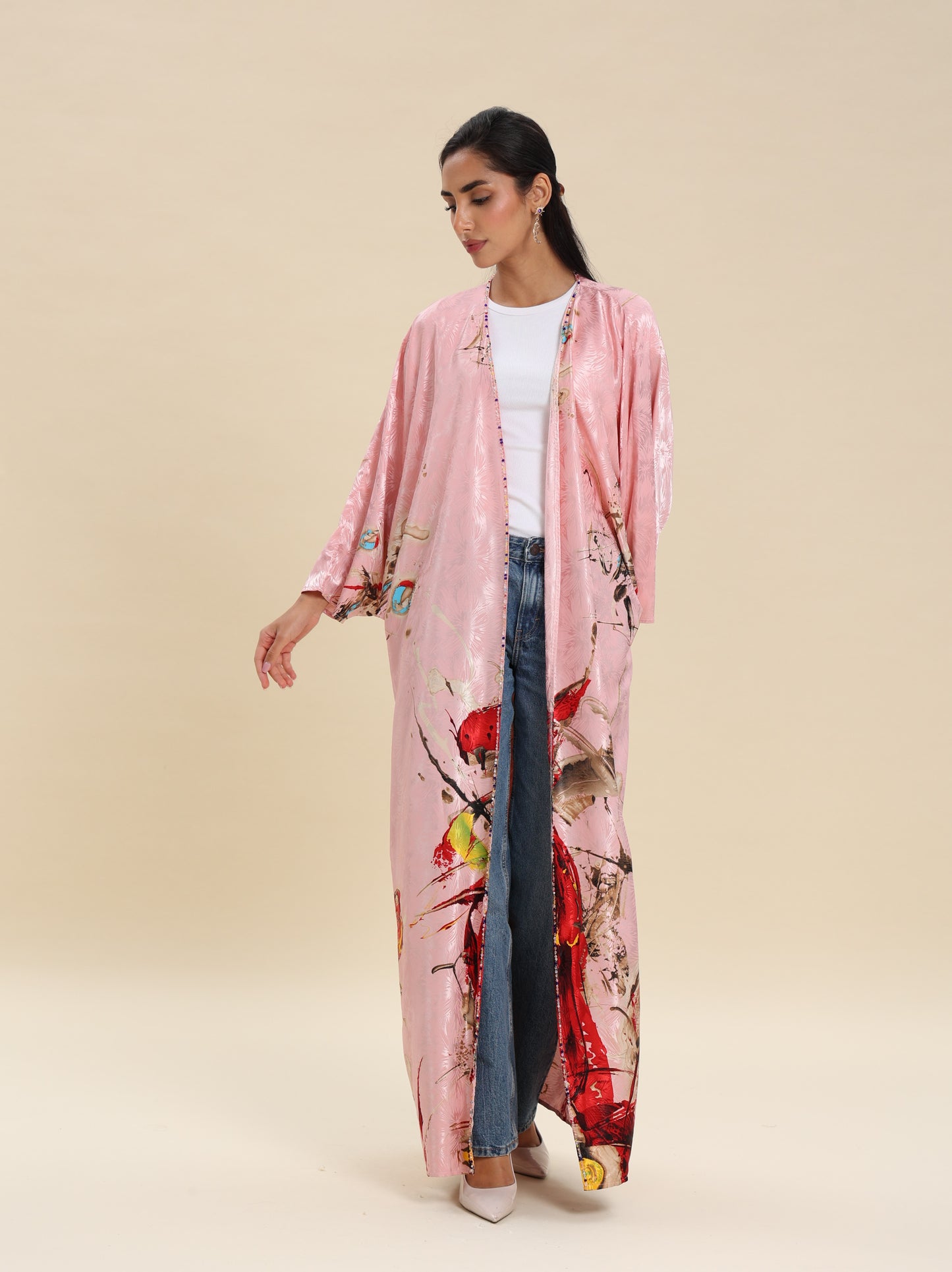 SATIN PRINTED PINK BISHT