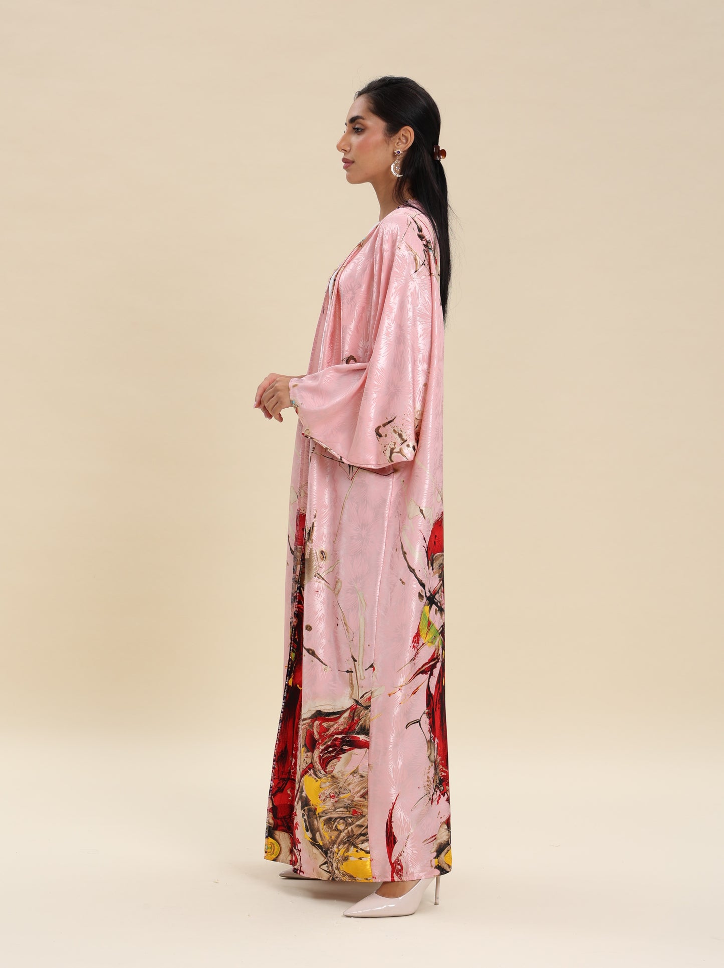 SATIN PRINTED PINK BISHT