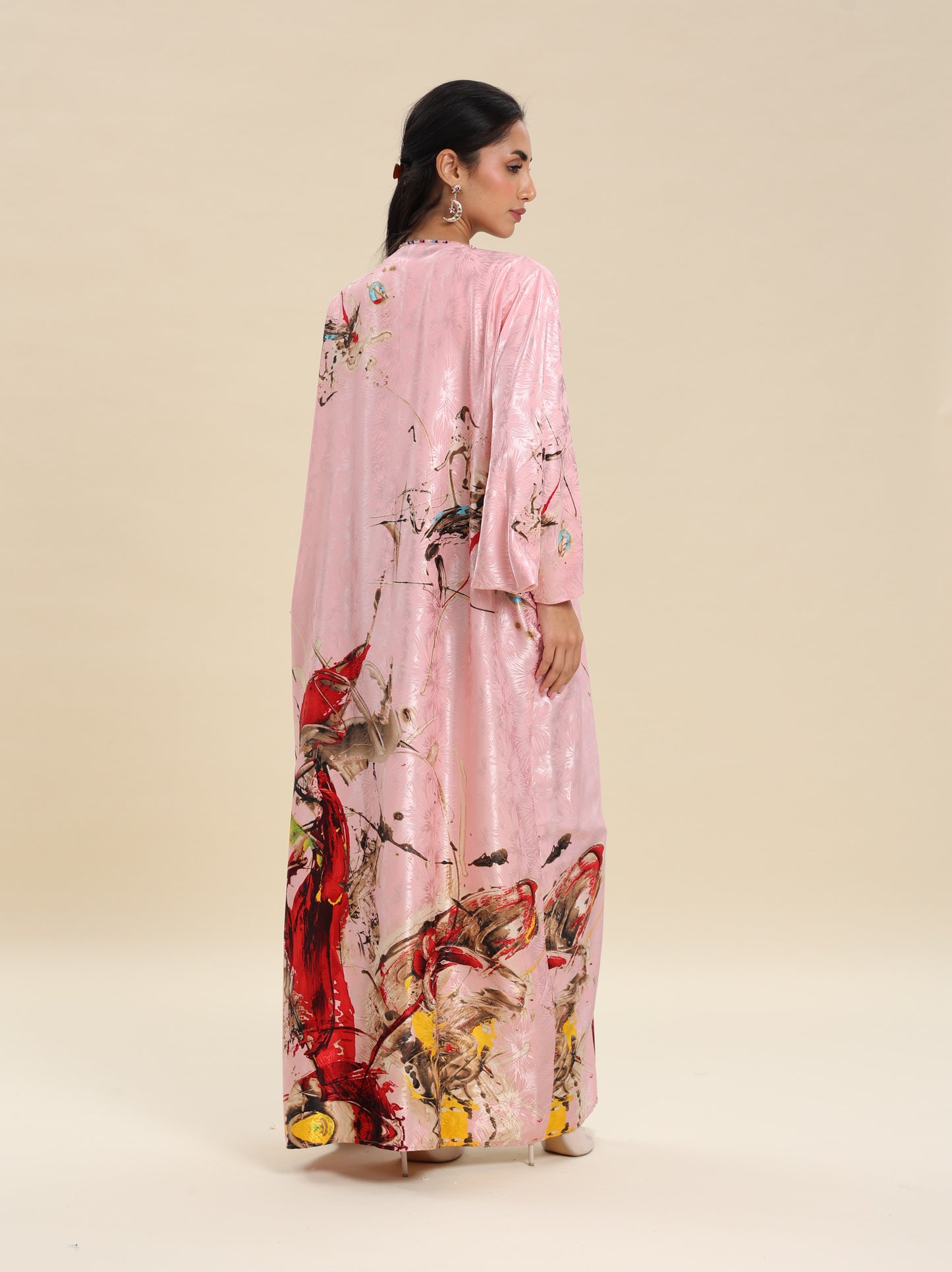 SATIN PRINTED PINK BISHT