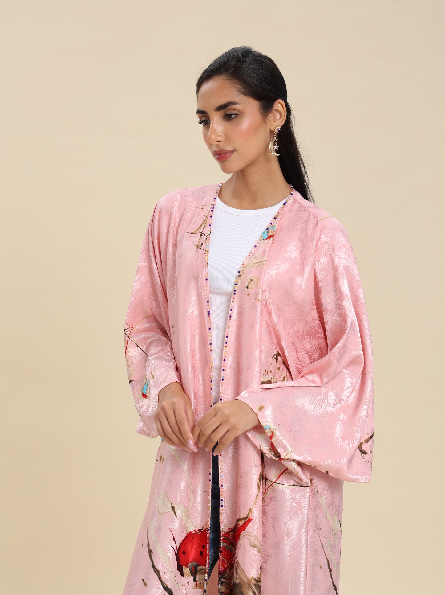 SATIN PRINTED PINK BISHT