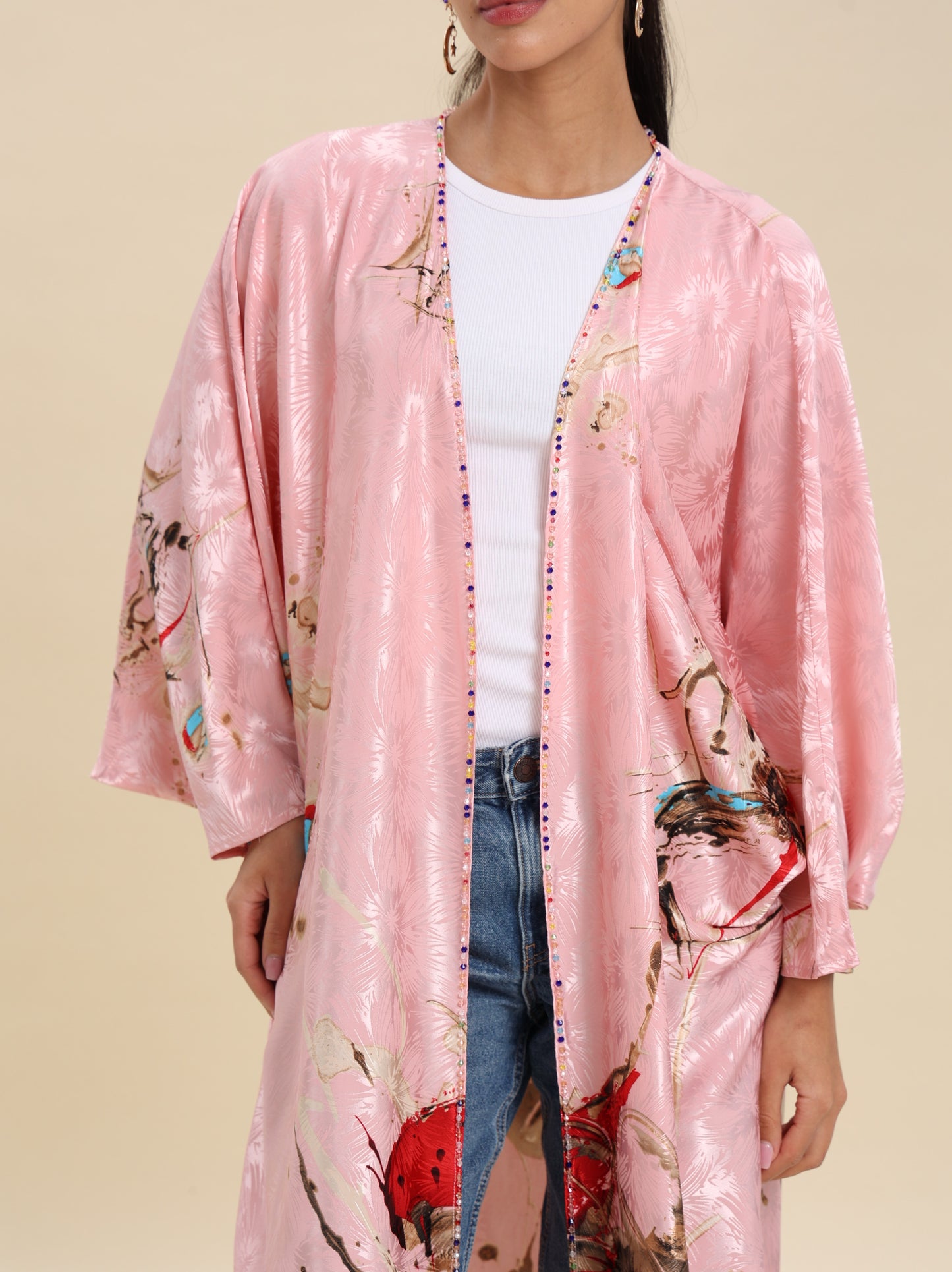 SATIN PRINTED PINK BISHT
