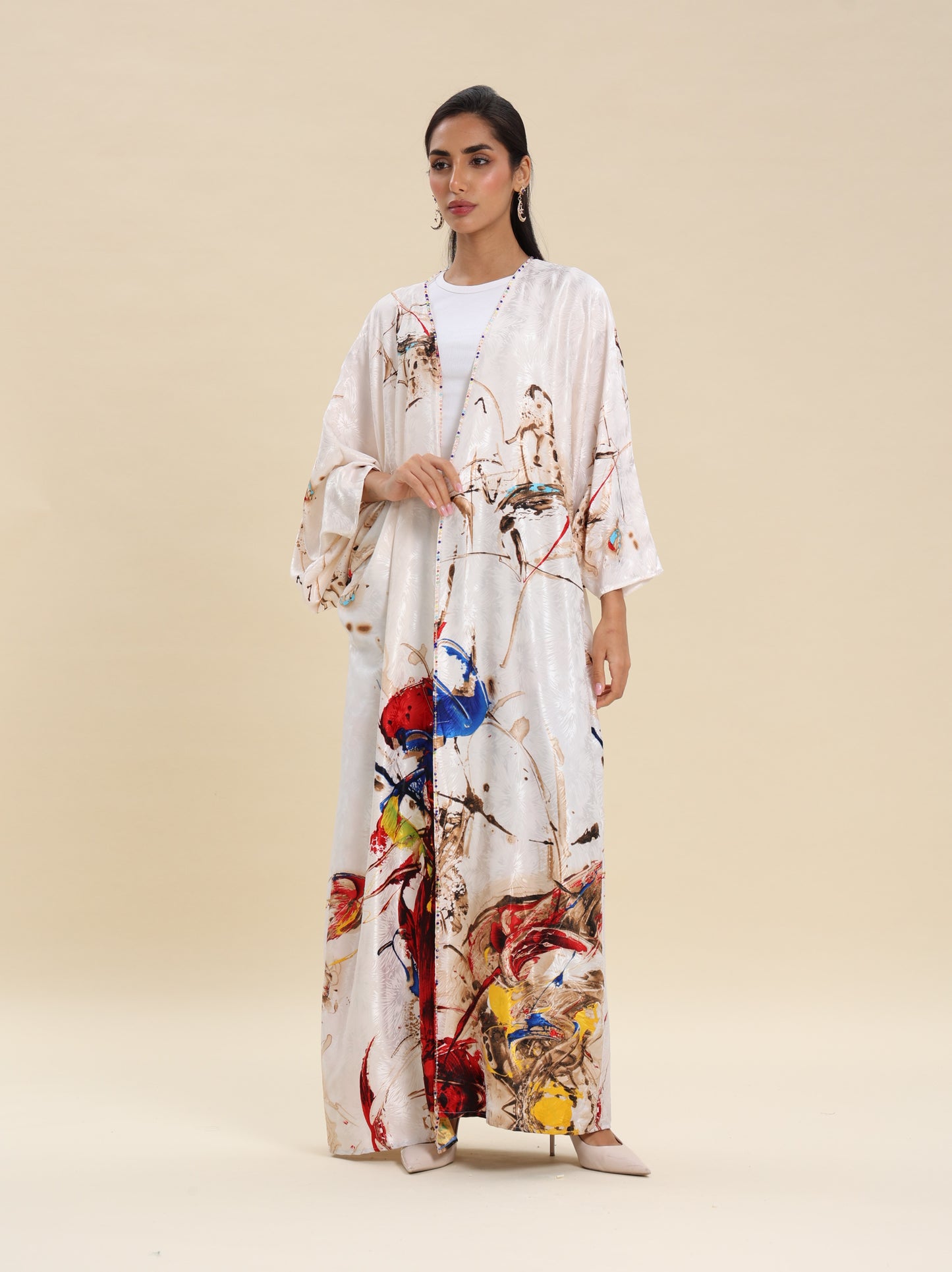 WHITE BISHT PRINTED SILKY