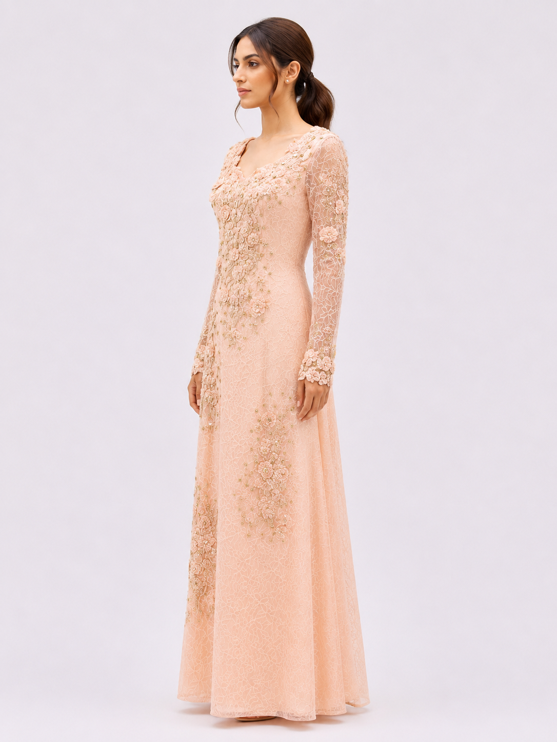 Peach Lace Floral Dress