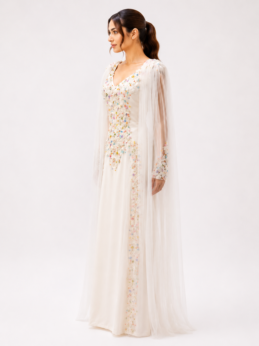 Shiny crepe Offwhite dress