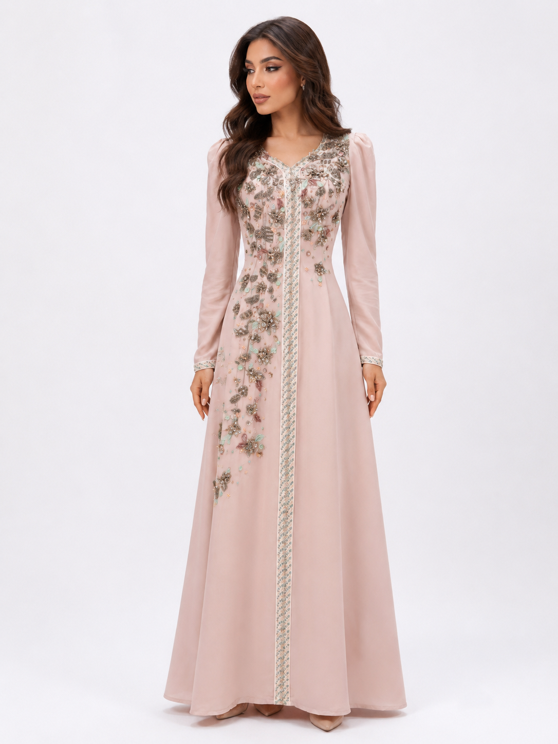 Soft beige crepe Caftan