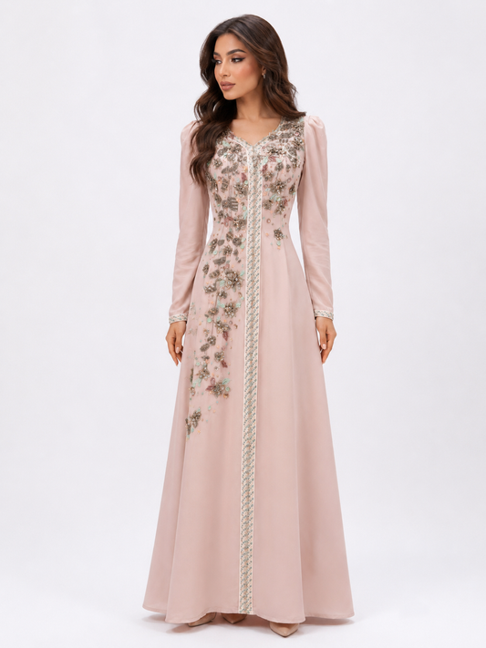 Soft beige crepe Caftan