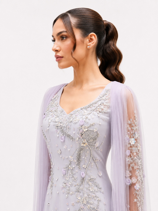 Soft crepe light lavender dress