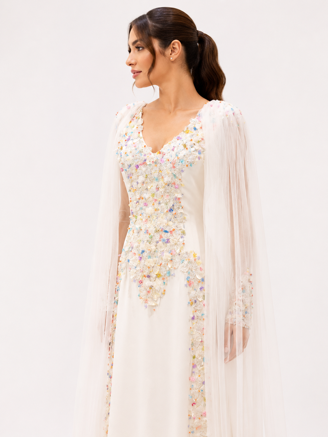 Shiny crepe Offwhite dress