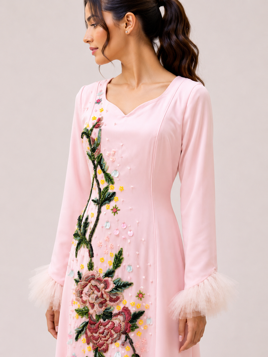 Pink Rich sp dress with green work