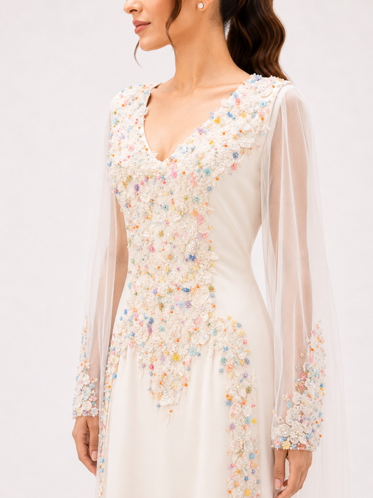 Shiny crepe Offwhite dress