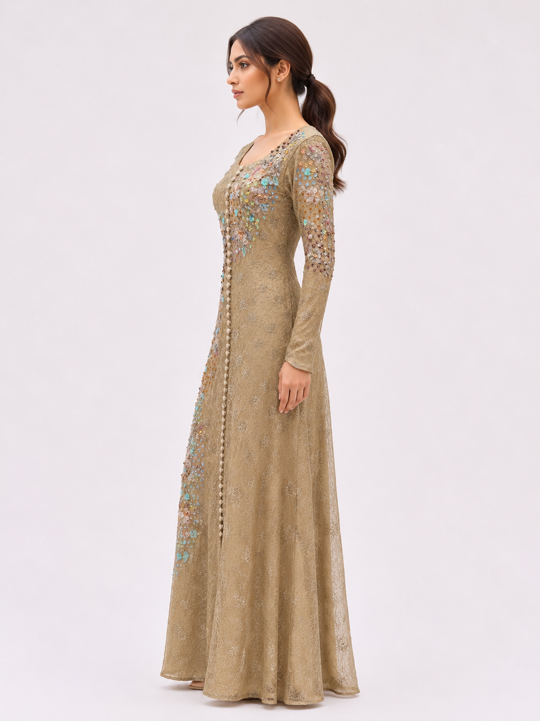 Dantelle Lace golden olive modest dress