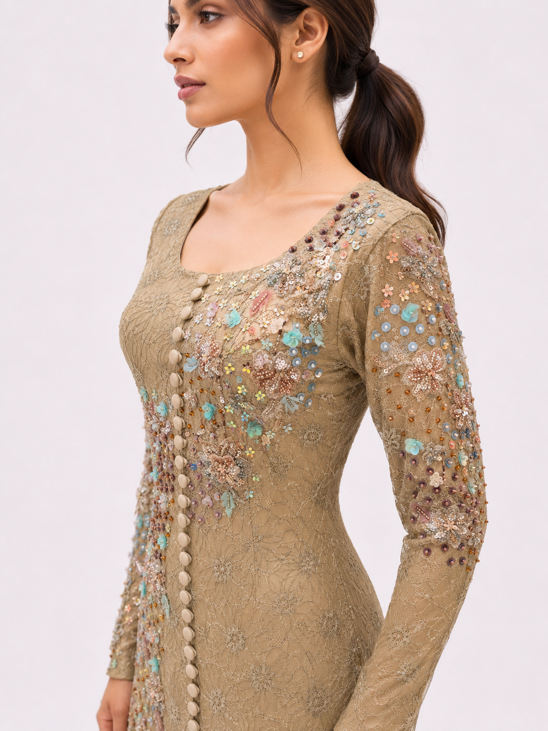 Dantelle Lace golden olive modest dress