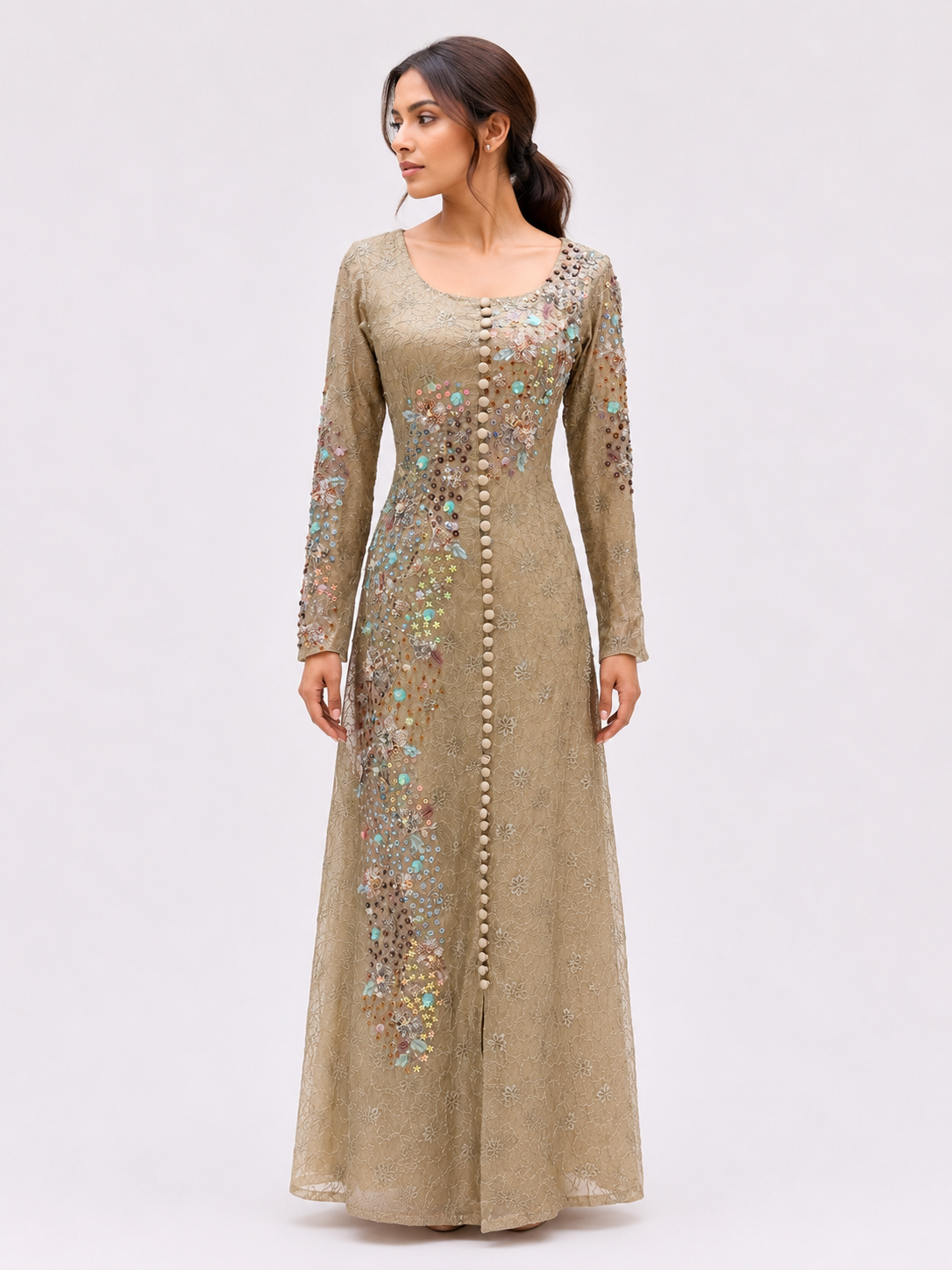 Dantelle Lace golden olive modest dress