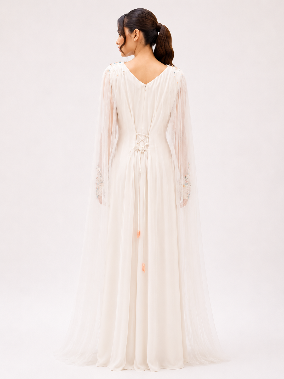 Shiny crepe Offwhite dress