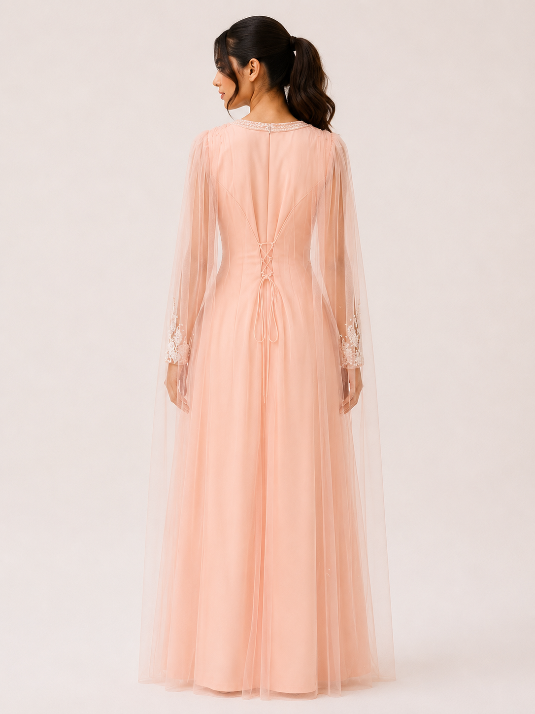 Peach Lace Floral Dress