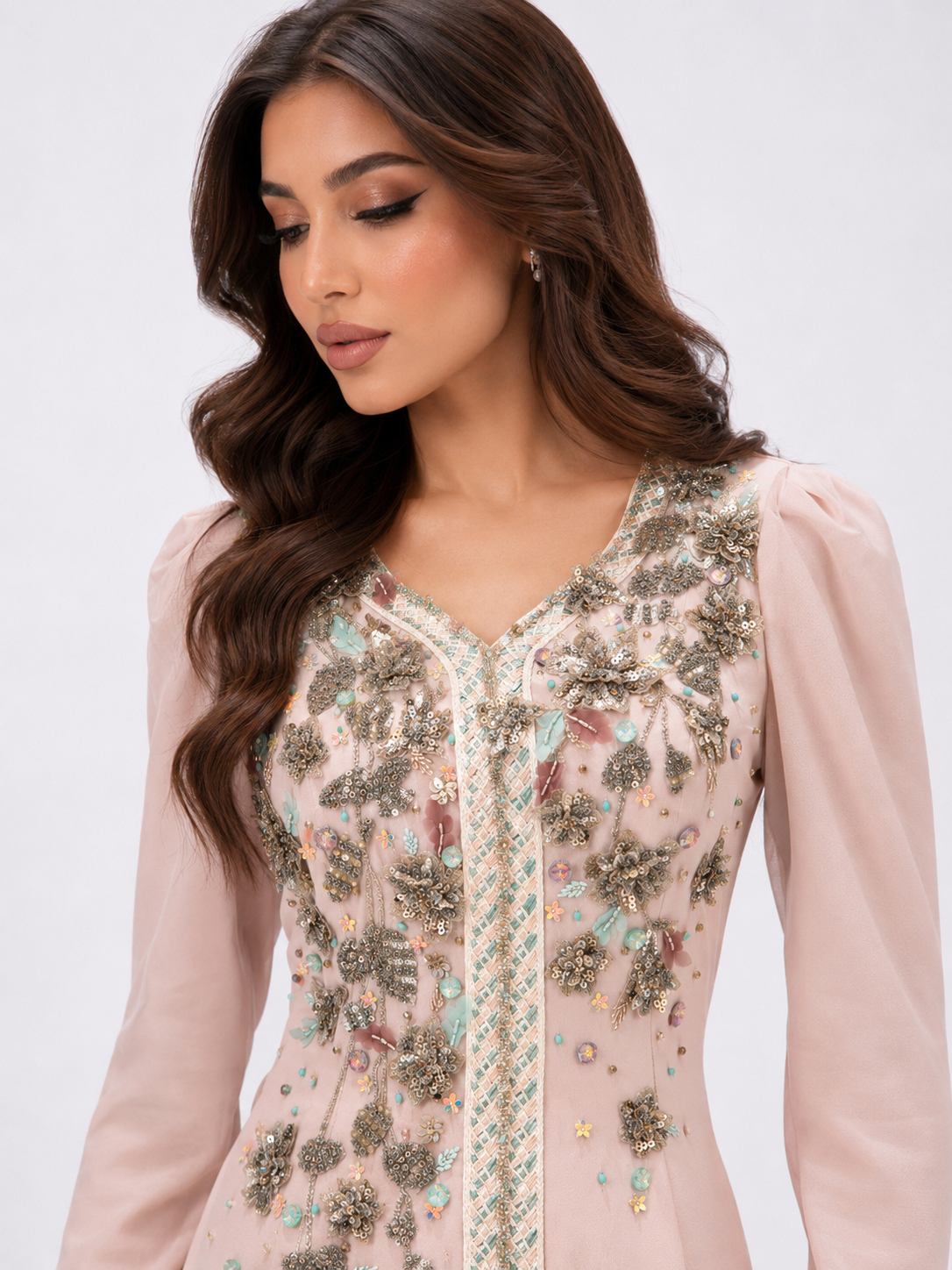 Soft beige crepe Caftan