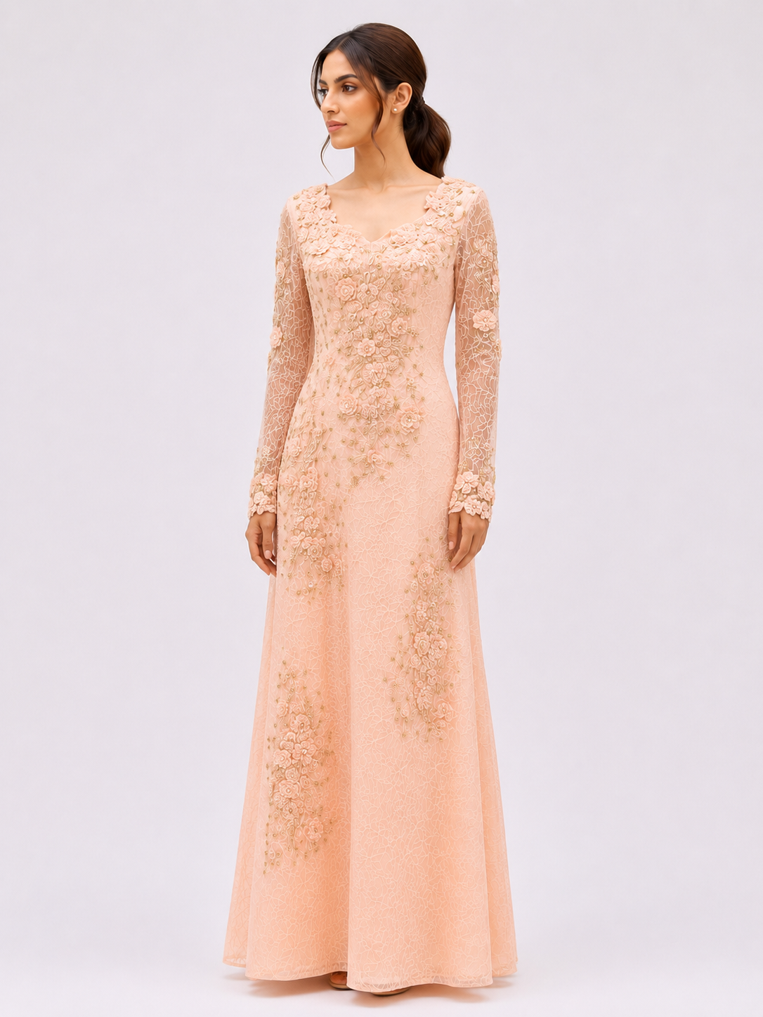 Peach Lace Floral Dress