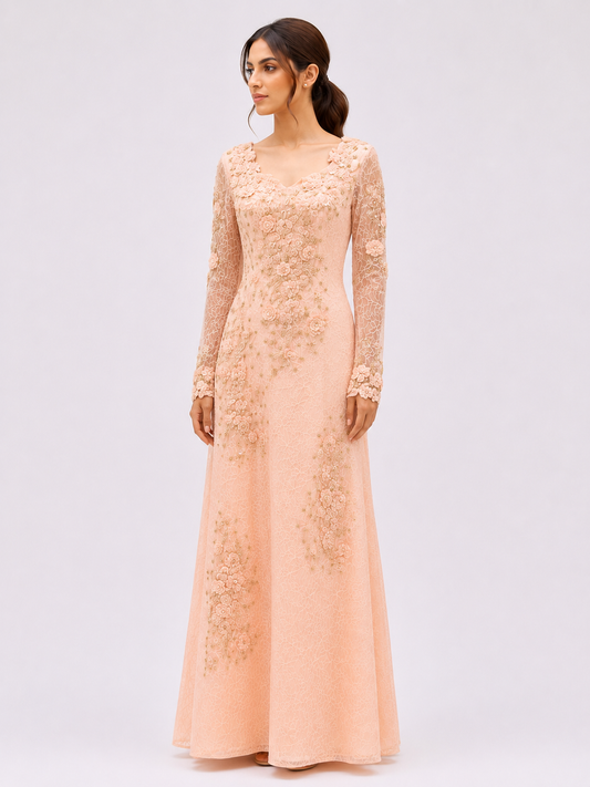 Peach Lace Floral Dress