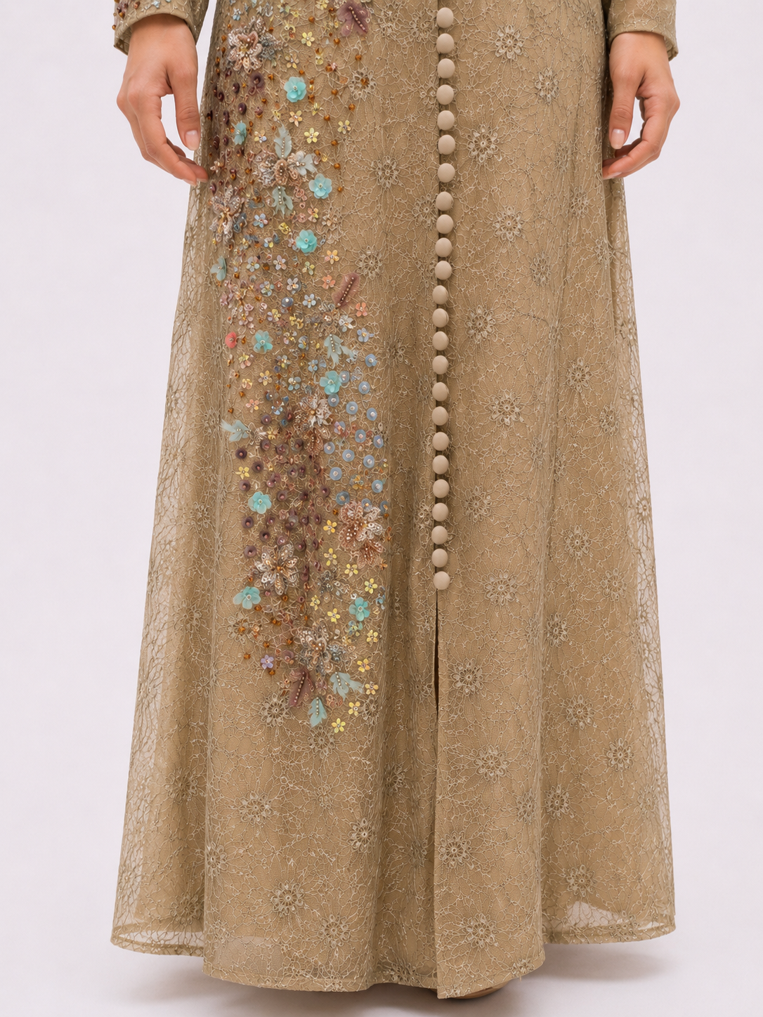Dantelle Lace golden olive modest dress