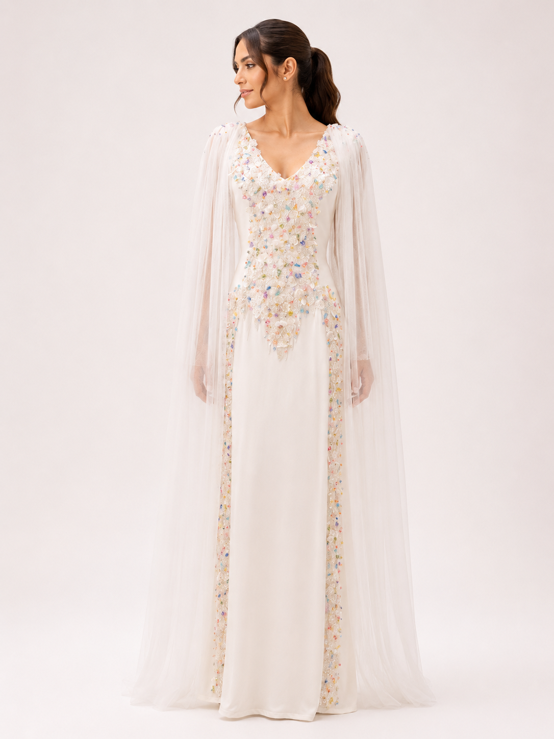 Shiny crepe Offwhite dress