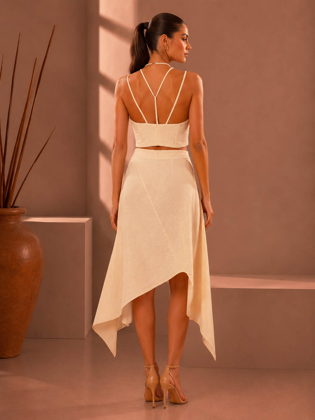 Linen Crochet top with skirt Set of 2