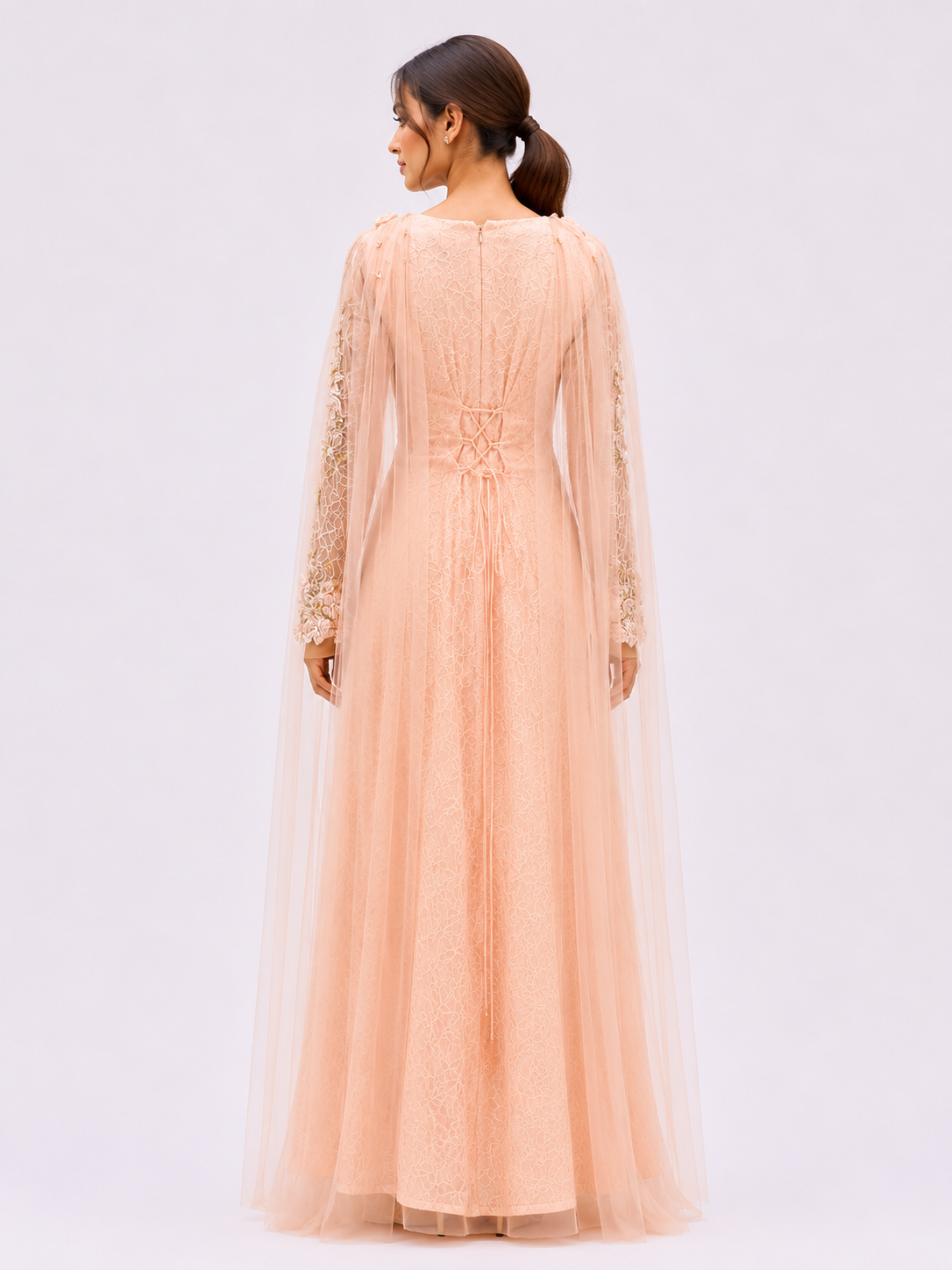 Peach Lace Floral Dress