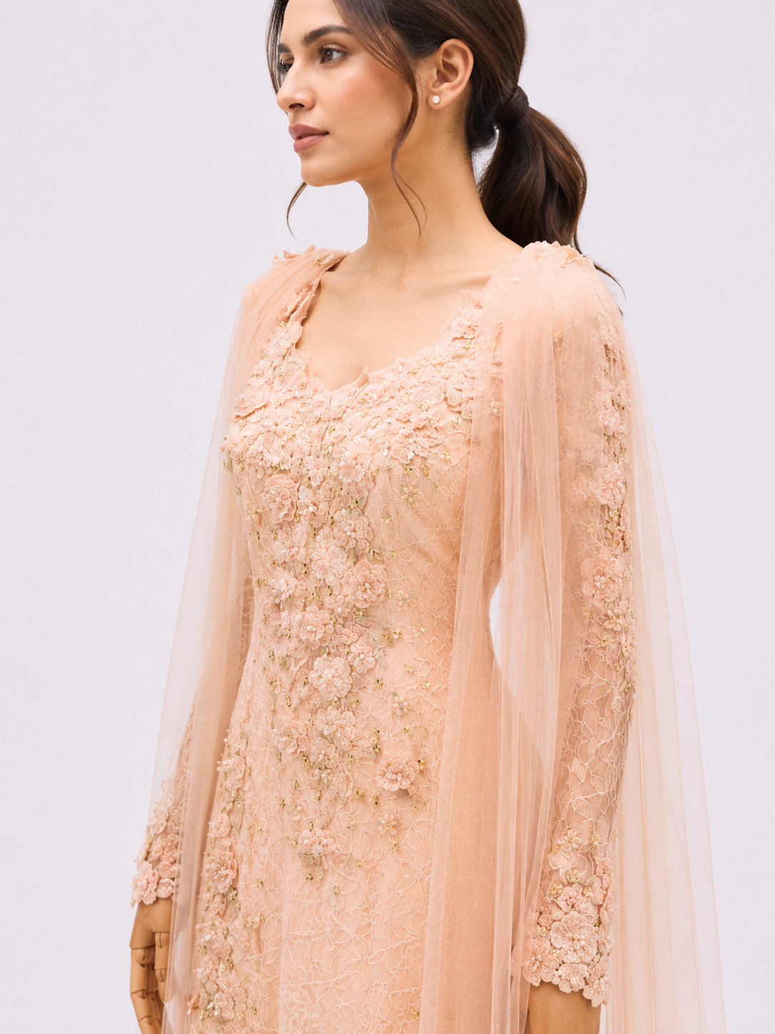 Peach Lace Floral Dress