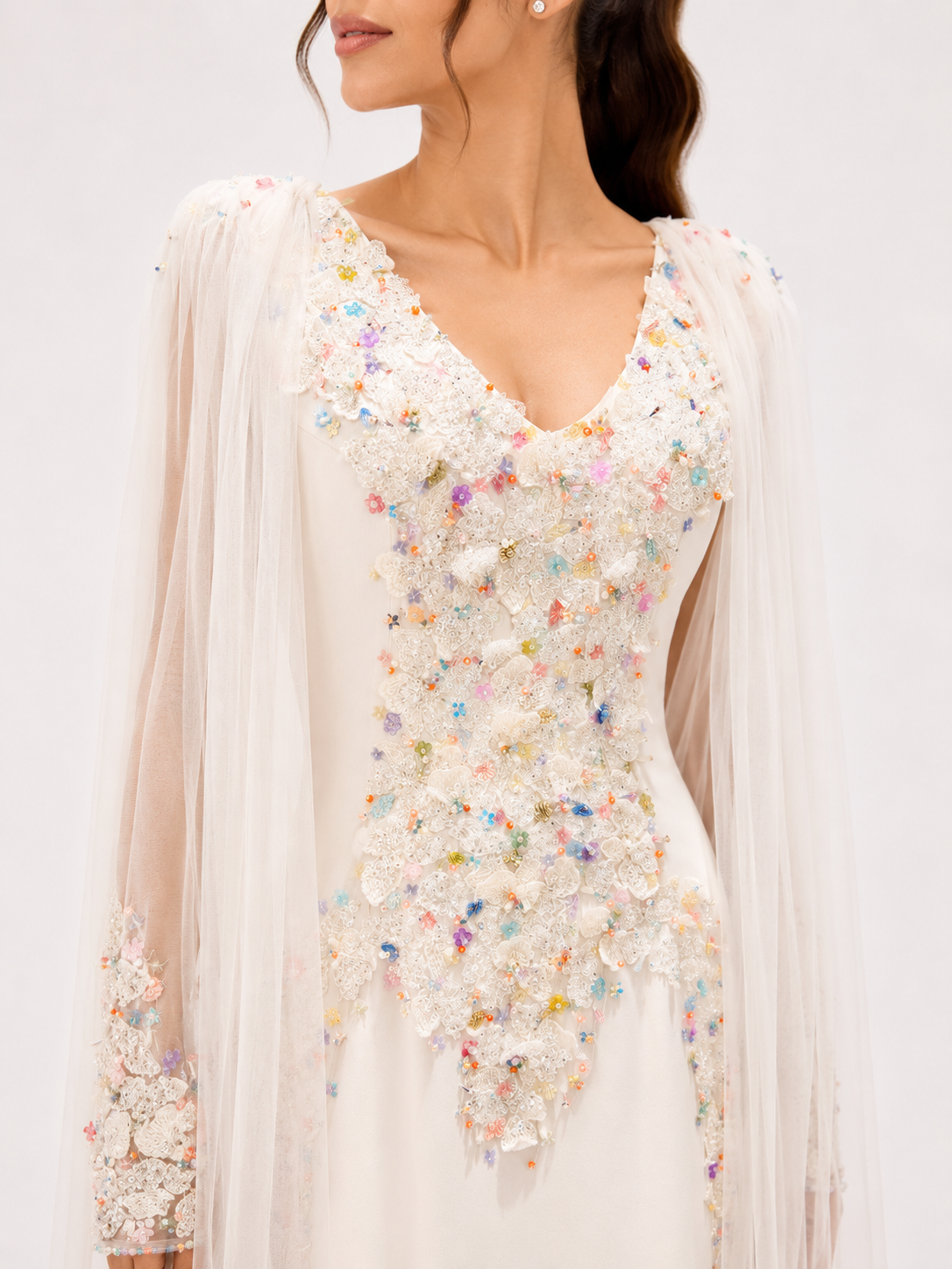 Shiny crepe Offwhite dress