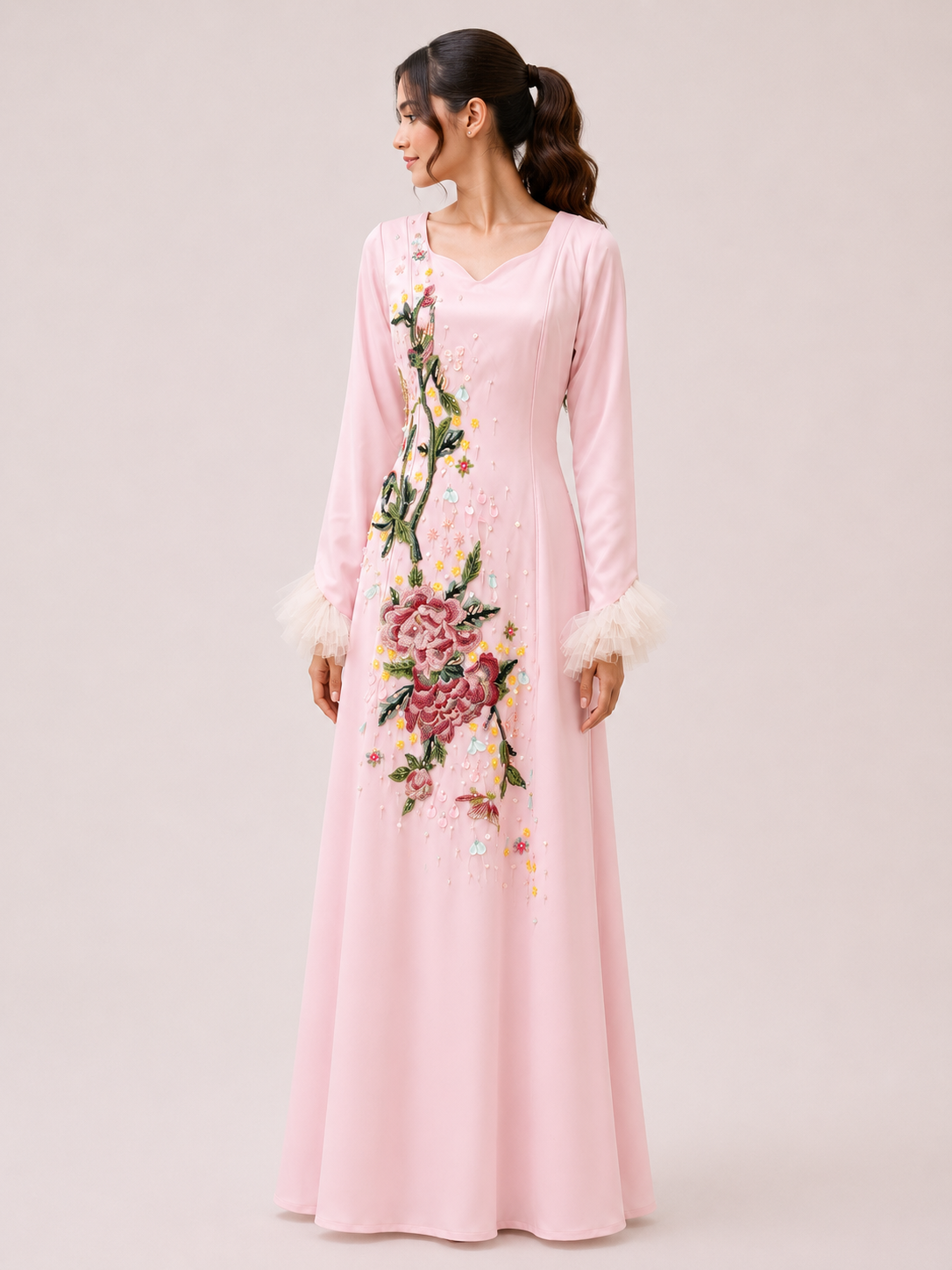 Pink Rich sp dress with green work