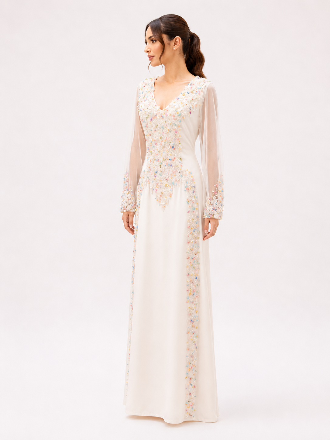 Shiny crepe Offwhite dress