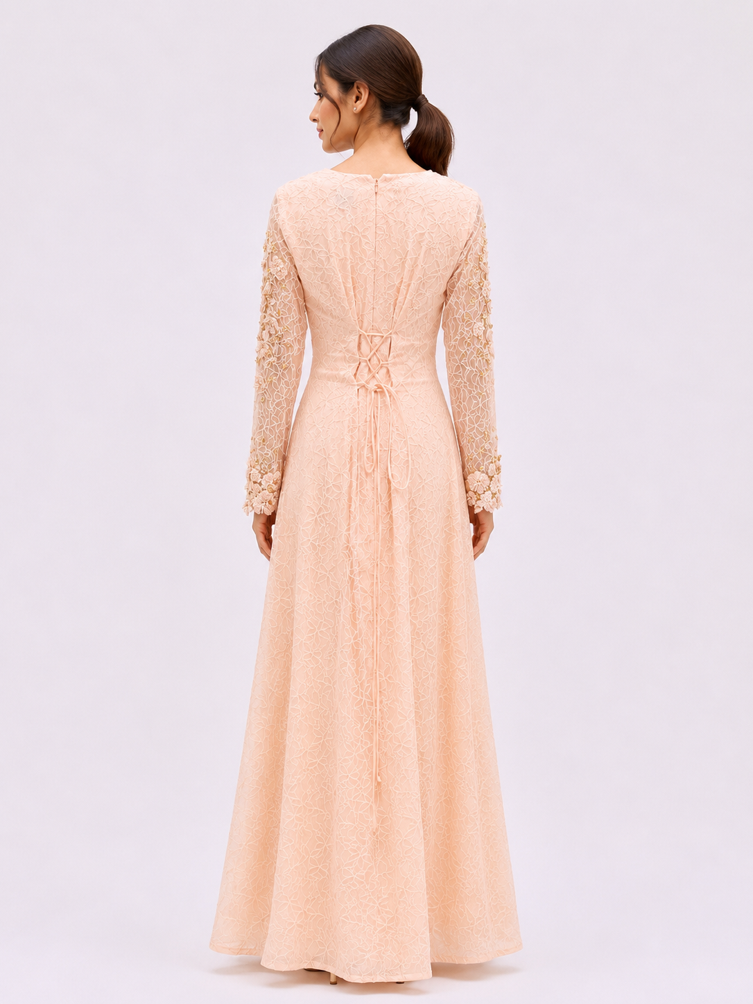 Peach Lace Floral Dress