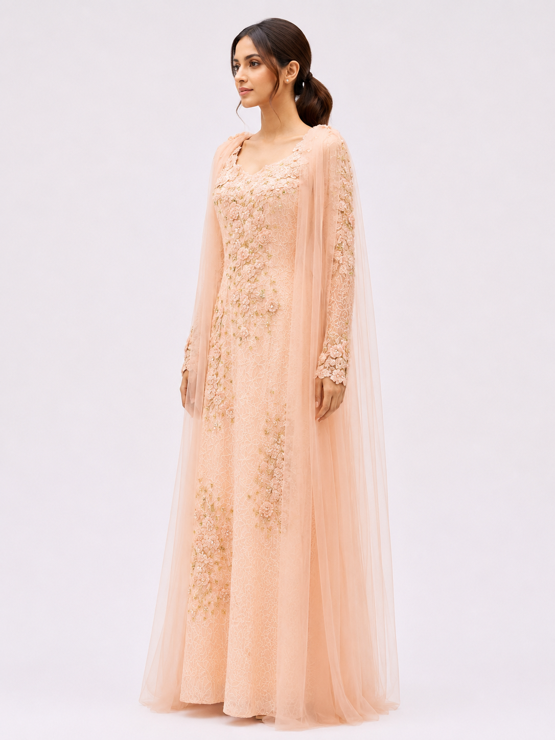 Peach Lace Floral Dress