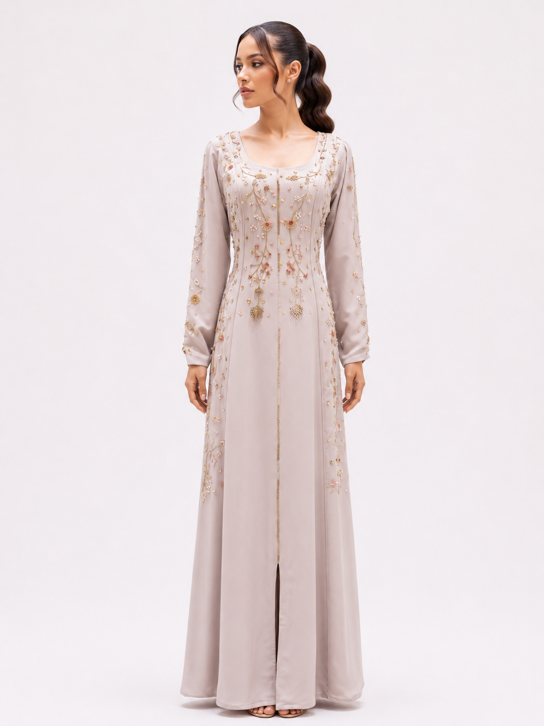Japan crepe Hand embellished dress beige