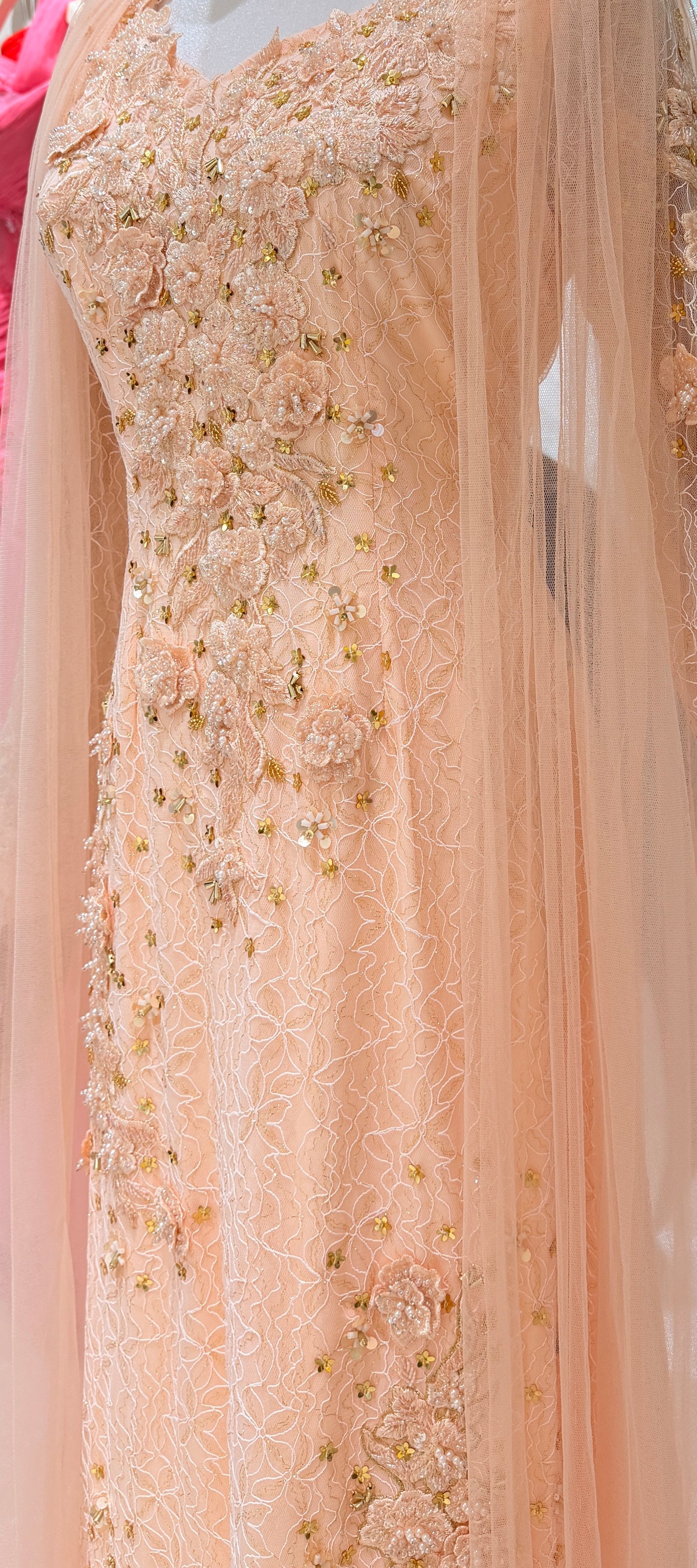 Peach Lace Floral Dress